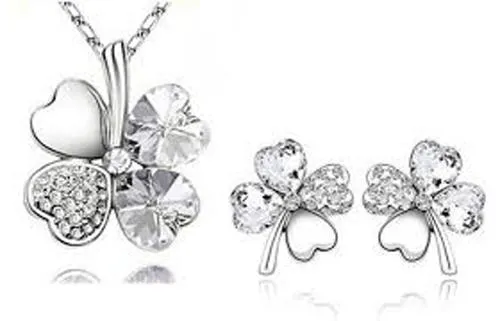 18K White Gold Plated Clover Jewelry - Drop Jewelry Set - MA-242