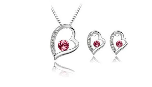 18K White Gold Plated Heart Austrian - Crystal Jewelry Set - MA-217