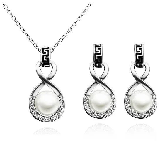 18K White Gold Plated Simulated Pearl - Jewelry Set- Twist Jewelry set - MA-264