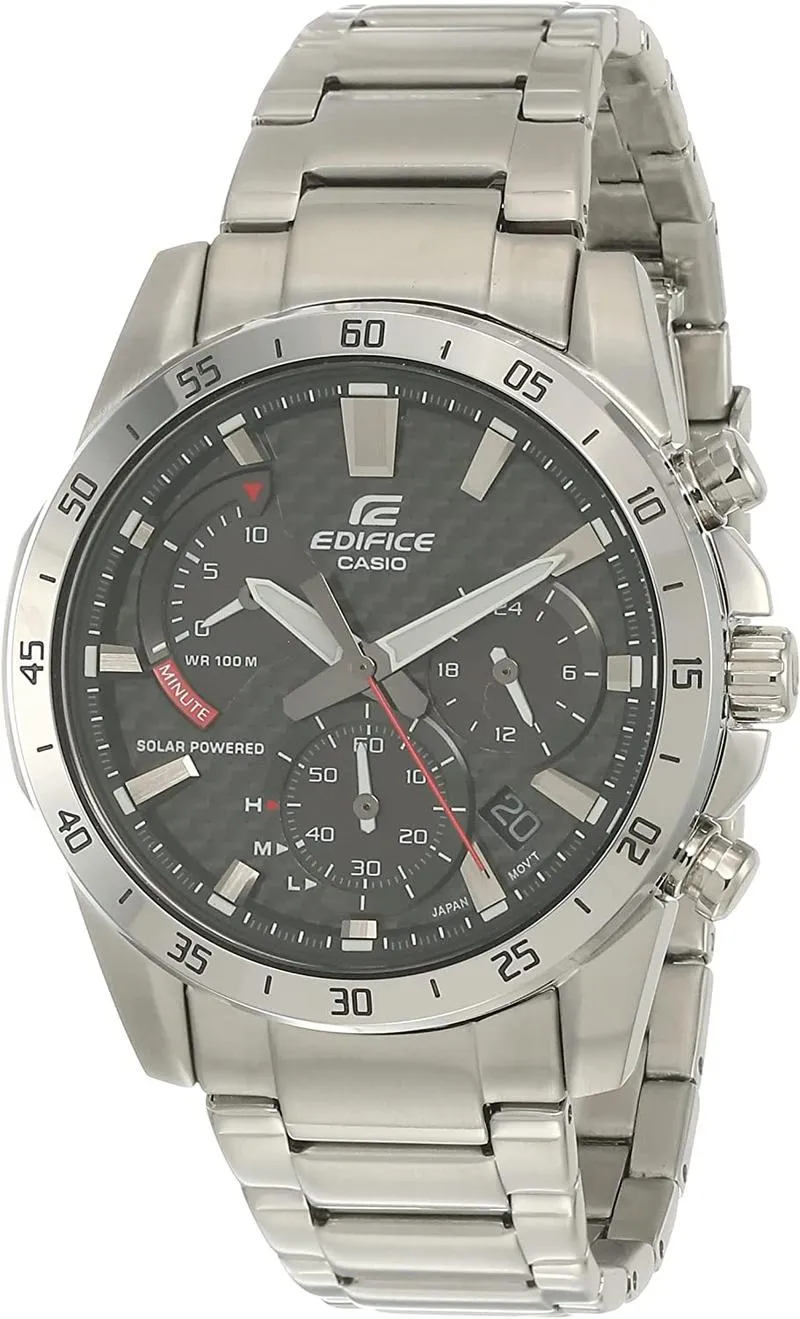 Casio Analog Black Dial Men's Watch-EQS-930D-1AVUDF, Silver Solar Chronograph