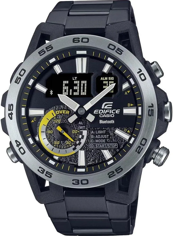 Casio Men Analogue-Digital Quartz WATCH with Stainless Steel Strap ECB-40DC-1AEF, Black, bracelet