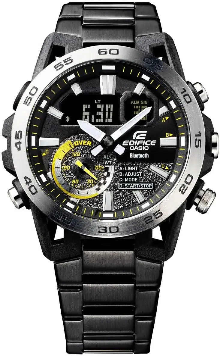 Casio Men Analogue-Digital Quartz WATCH with Stainless Steel Strap ECB-40DC-1AEF, Black, bracelet