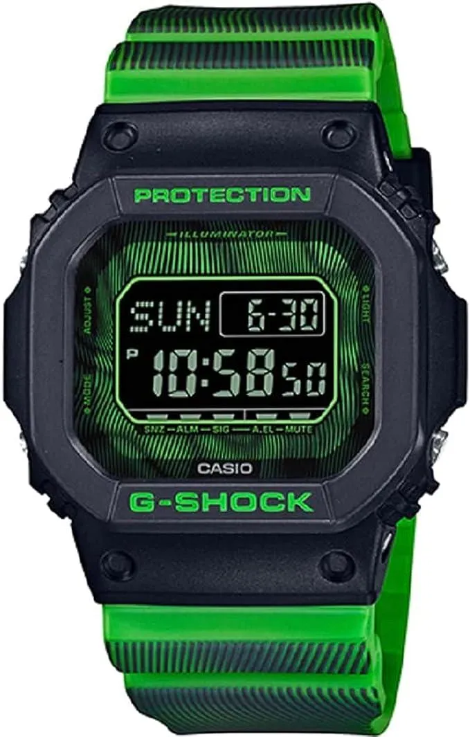 Casio Men Quartz WATCH, Digital Display and Resin Strap, Black/Green, strap