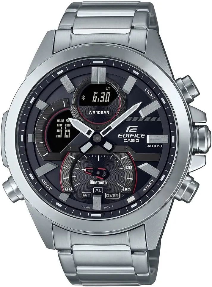 Casio Men WATCH EdifICE Smartphone Link Digital Analog Black Dial Stainless Steel Band ECB-30D-1ADF, Silver, bracelet