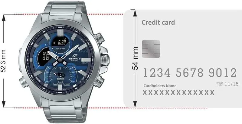 Casio Men WATCH EdifICE Smartphone Link Digital Analog Blue Dial Stainless Steel Band ECB-30D-2ADF., Silver, bracelet, Silver, bracelet