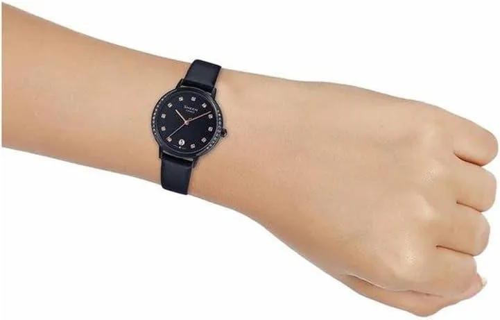 Casio Sheen Analog Dial Women WATCH, Black Leather, 37.7.32.8mm, strap