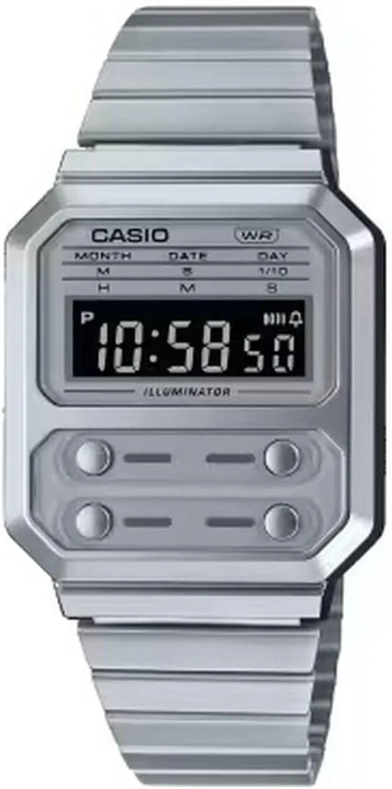 Casio WATCH for unisex a100we-7bdf digital metal silver, silver, bracelet