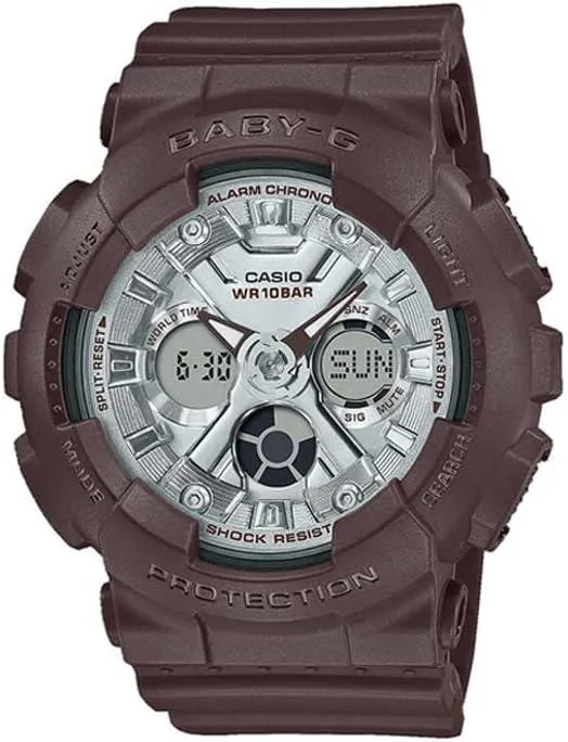 Casio Women WATCH Baby -G Analog Digital Silver Dial Dark Chocolate Color Resin Band BA-130SW-5ADR, Dark Chocolate, strap