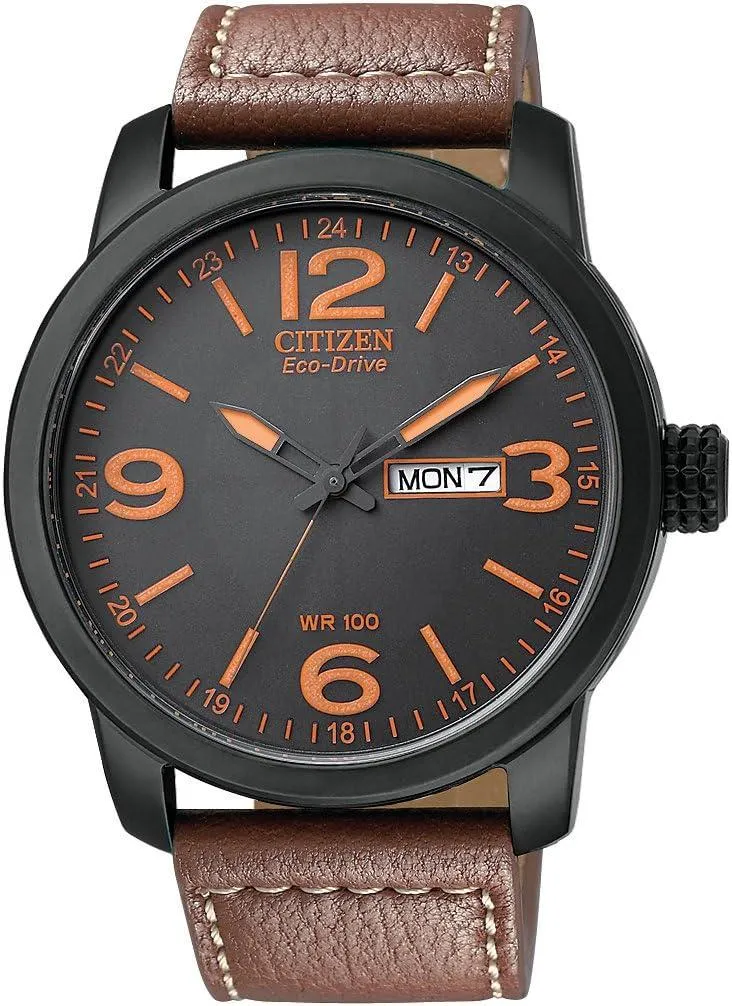 Citizen Military Men's Black Anodized Eco-Drive Black Dial Brown Leather Strap BM8475-26E