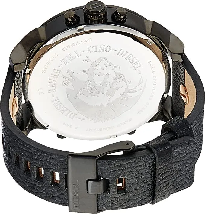Diesel Men's Black Dial Leather Band Chronograph Watch - Dz7350, Analog Display