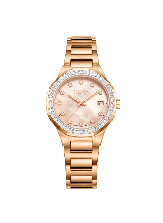 ECSTACY Women's Analog Rose Gold MOP Dial Watch - E23511-RBKMK