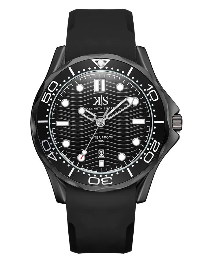 Kenneth Scott Men's Black Dial Analog Watch - K22009-BSBB