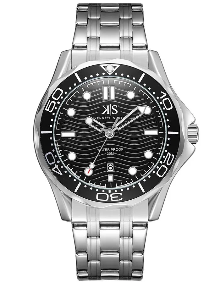 Kenneth Scott Men's Black Dial Analog Watch - K22009-SBSB