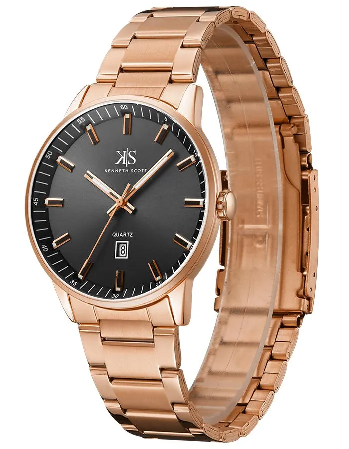 Kenneth Scott Men's Black Dial Analog Watch - K22010-RBKW