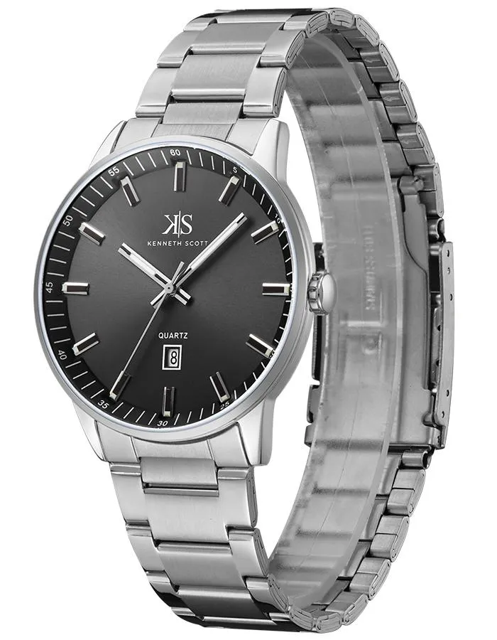 Kenneth Scott Men's Black Dial Analog Watch - K22010-SBSB