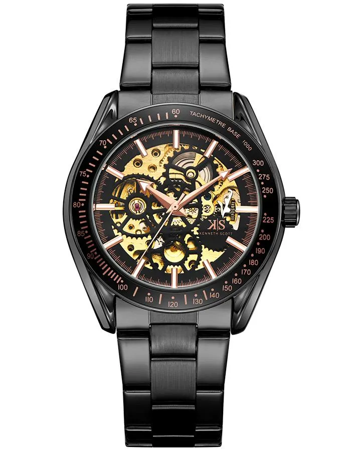 Kenneth Scott Men's Black Dial Mechanical Watch - K22312-BBBB