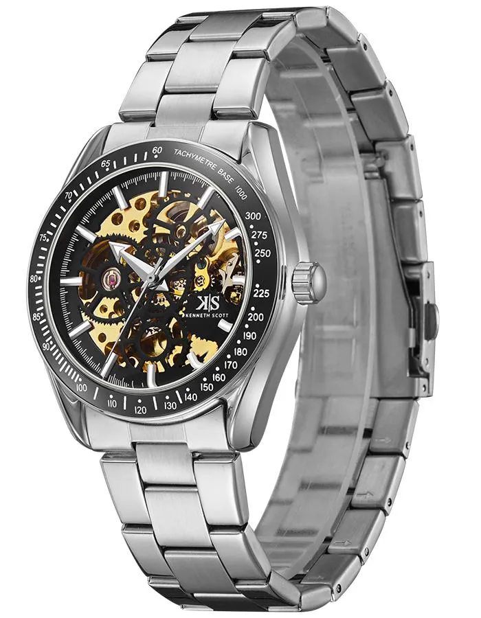 Kenneth Scott Men's Black Dial Mechanical Watch - K22312-SBSB
