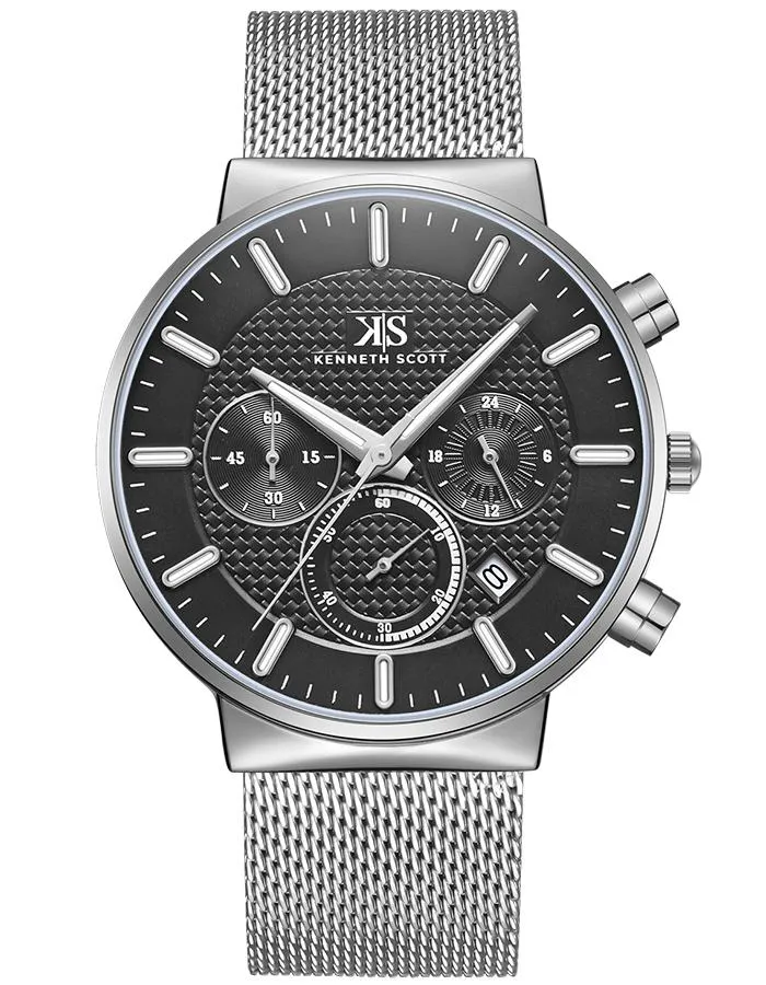 Kenneth Scott Men's Black Dial Multi Function Watch - K22133-SMSB