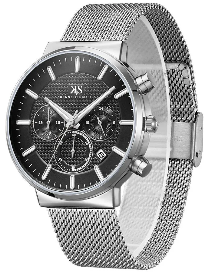 Kenneth Scott Men's Black Dial Multi Function Watch - K22133-SMSB