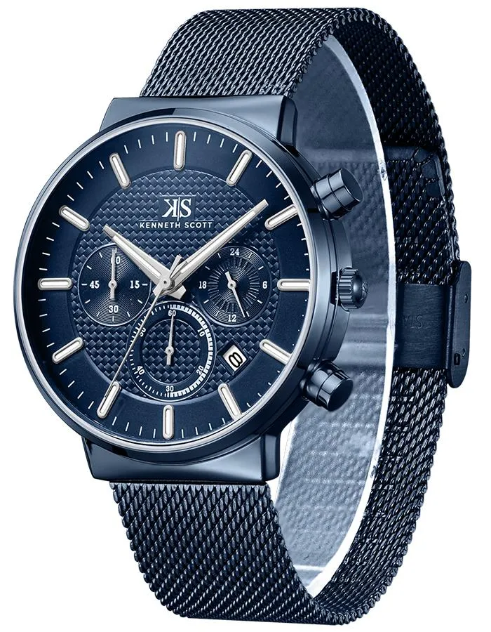 Kenneth Scott Men's Blue Dial Multi Function Watch - K22133-NMNN