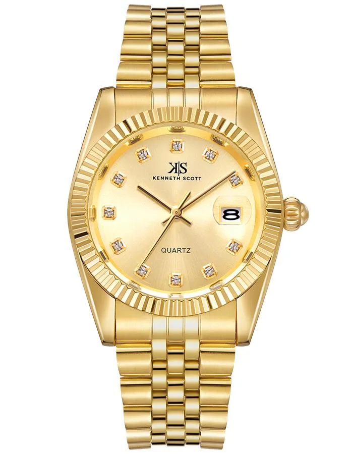 Kenneth Scott Men's Champagne Dial Analog Watch - K22036-GBGC