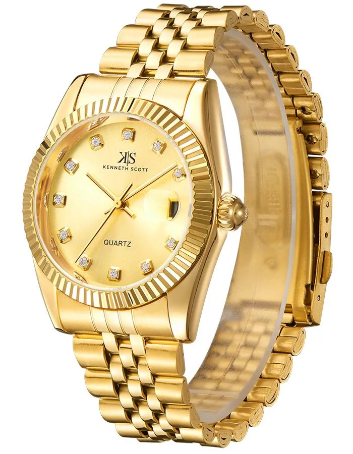 Kenneth Scott Men's Champagne Dial Analog Watch - K22036-GBGC