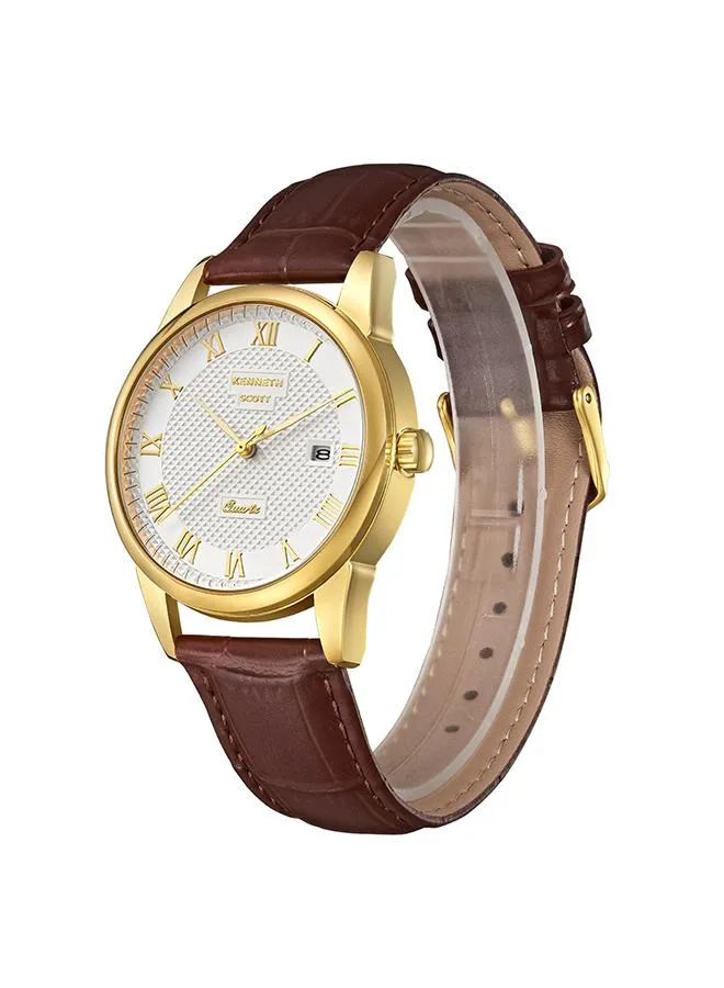 Kenneth Scott Men's Ivory Dial Analog Watch - K23030-GLDI