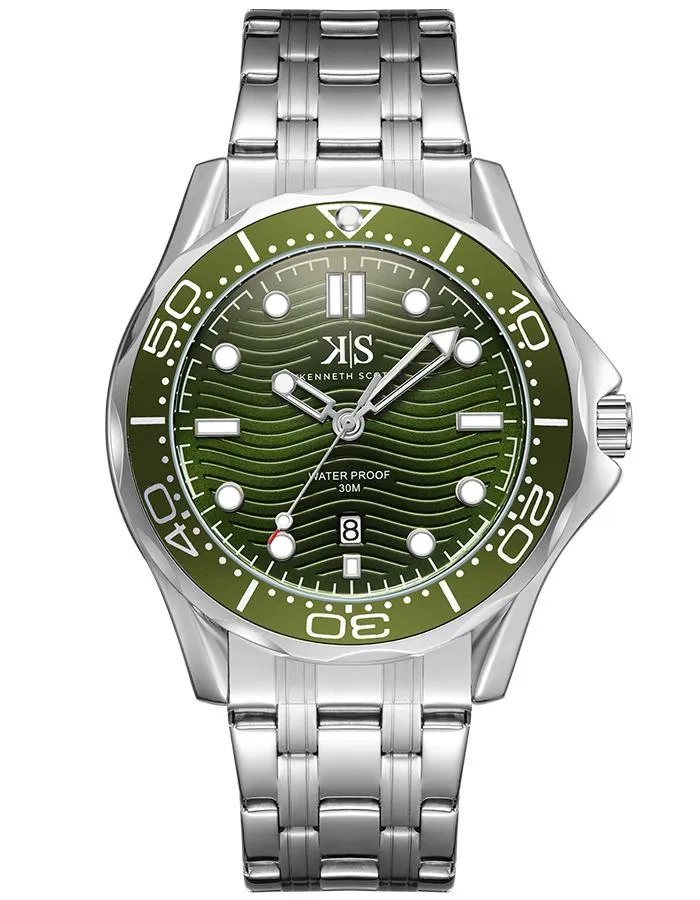Kenneth Scott Men's Military Green Dial Analog Watch - K22009-SBSH