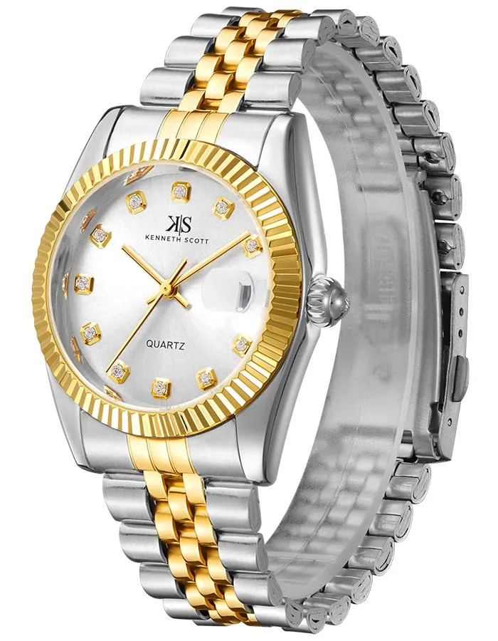 Kenneth Scott Men's White Dial Analog Watch - K22036-TBTW