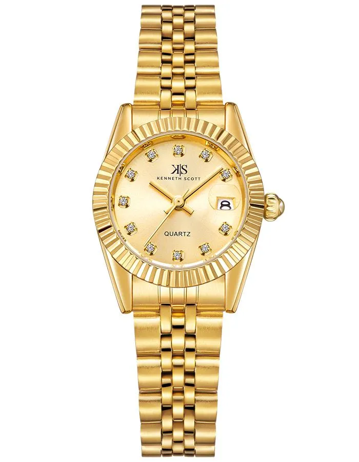 Kenneth Scott Women's Champagne Dial Analog Watch - K22536-GBGC