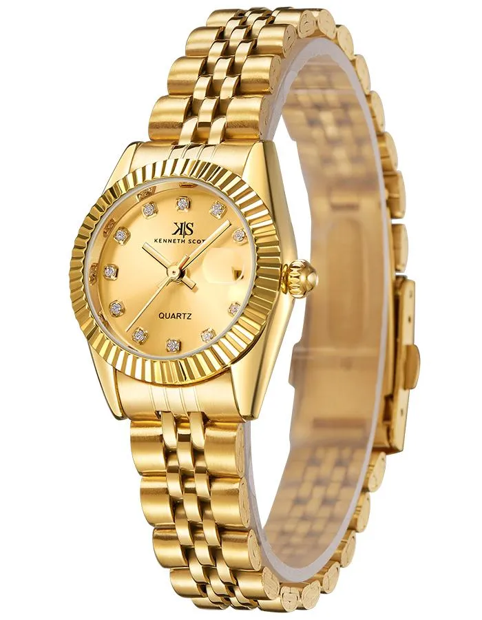 Kenneth Scott Women's Champagne Dial Analog Watch - K22536-GBGC