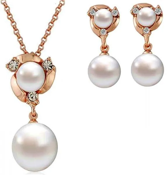 MA-22918K Gold Plated Pearl Jewellery Set - MA-229