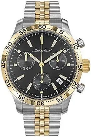 Mathey Tissot H1822CHBN Mens Quartz Watch, Chronograph Display and Stainless Steel Strap, Black