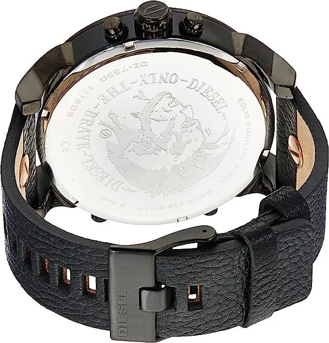 Men's Black Dial Leather Band Chronograph Watch - Dz7350, Analog Display