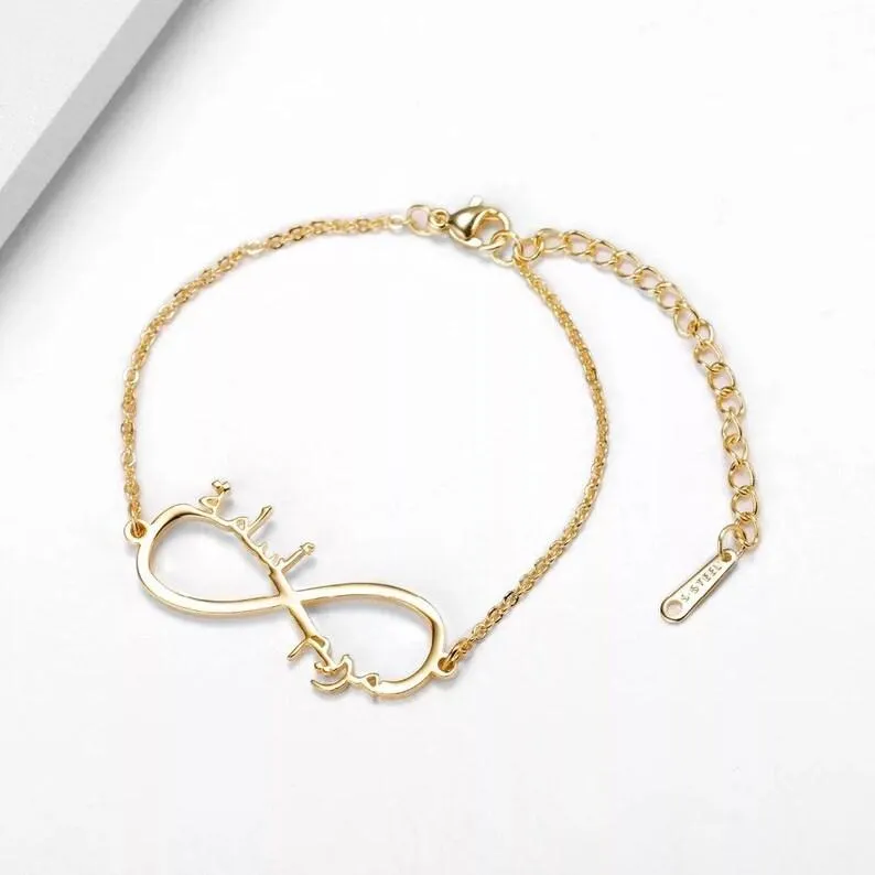 Personalised 18K Gold Plated Arabic Name Infinity Bracelet, Couple Names