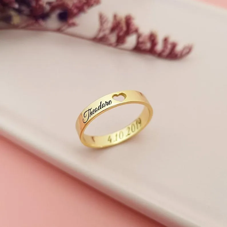 Personalized Name Ring, Custom Inside Outside Engraved Ring