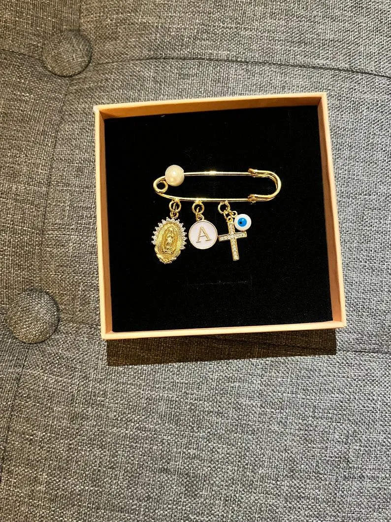 Personalized gold baby pin | evil eye pin
