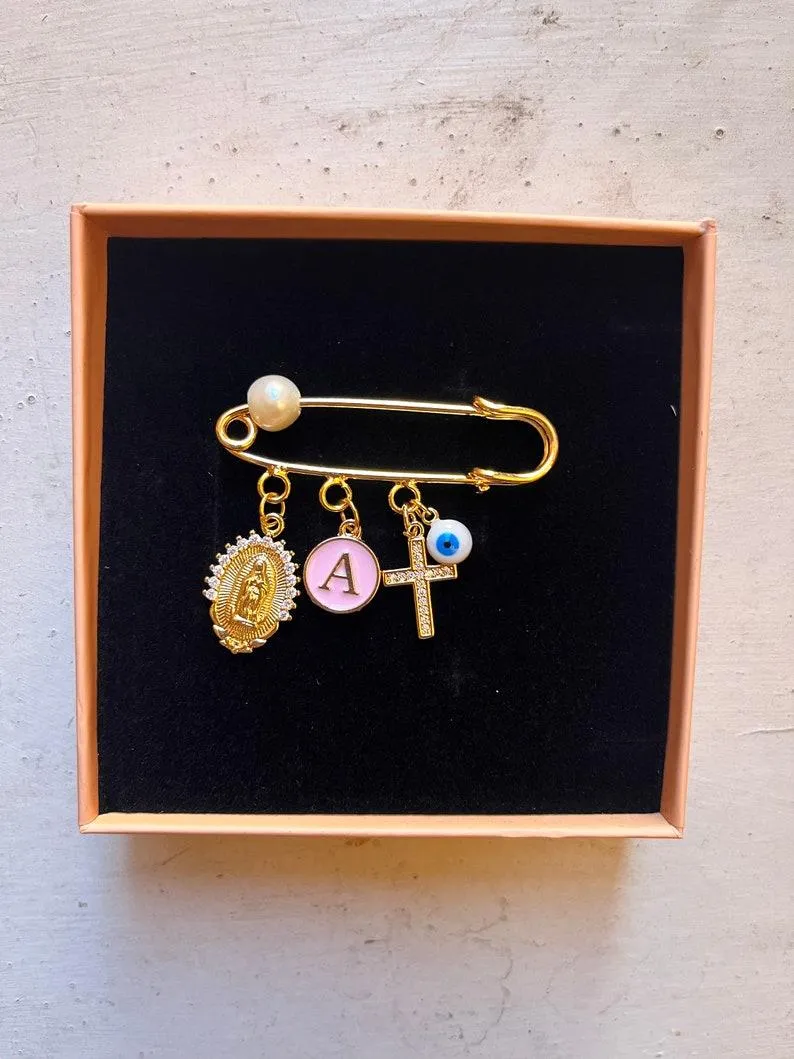 Personalized gold baby pin | evil eye pin