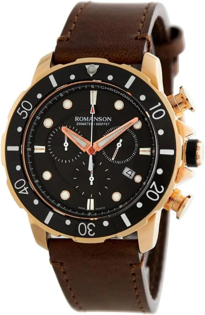 ROMANSON Men Analog WATCH For With Leather Band, Water Resistant And Chronograph, Al9A11Hmnra36R, Brown-Black