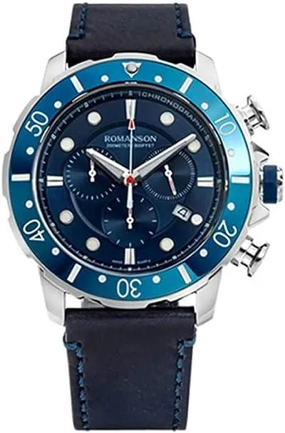 ROMANSON Men Analog WATCH For With Leather Band, Water Resistant And Chronograph, Al9A11Hmuwa42W, Blue