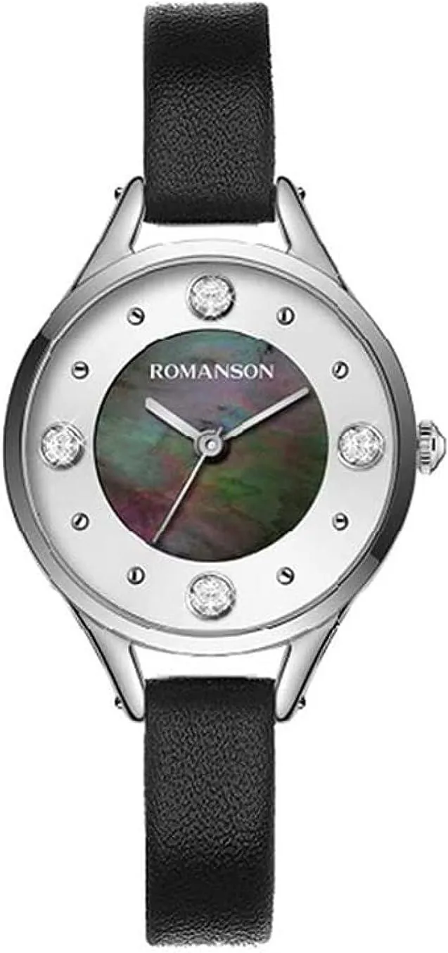 ROMANSON Women Quartz Analog WATCH For With Leather Band, Water Resistant, Rl0B04Llbwm32W, Multicolour-Black