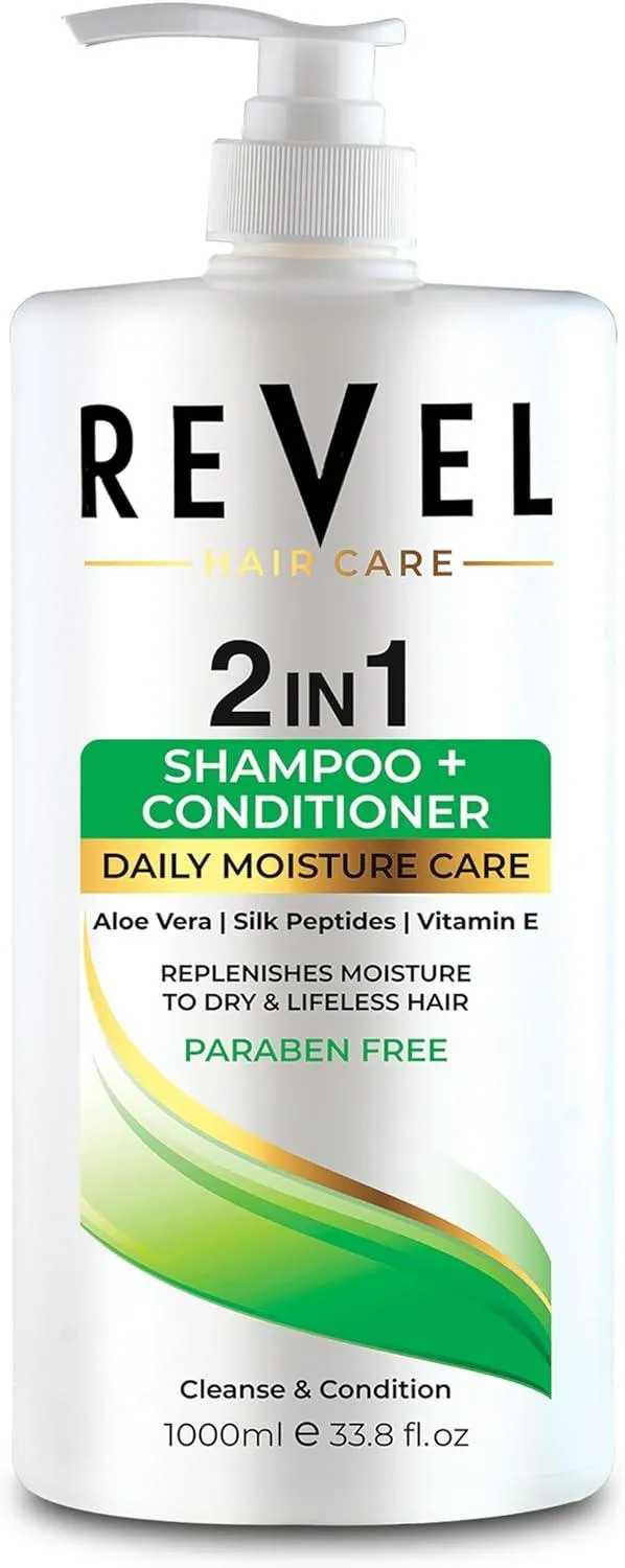 Revel Hair Care Daily Moisture Care 2 In 1 Aloe Vera, Silk Peptides, Vitamin E 1L