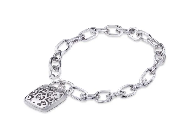 Rhodium Plated Padlock Charm Bracelet