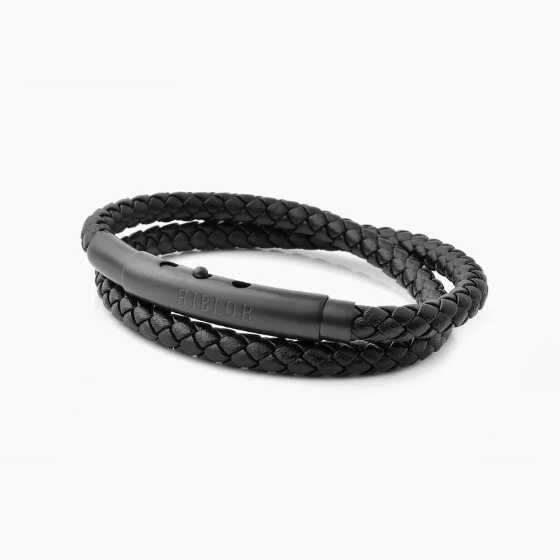 Riblor Benito Double Wrap Leather Bracelet Black And Black