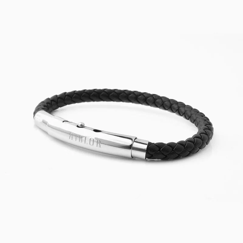 Riblor Benito Leather Bracelet Black And Silver