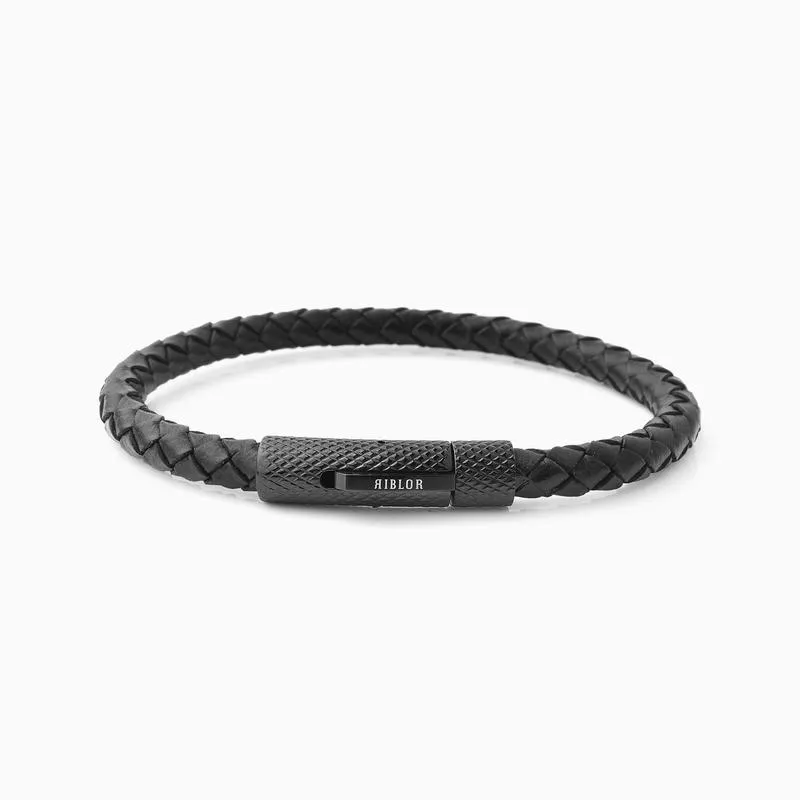 Riblor Fabio Leather Bracelet Textured Clasp Black And Black