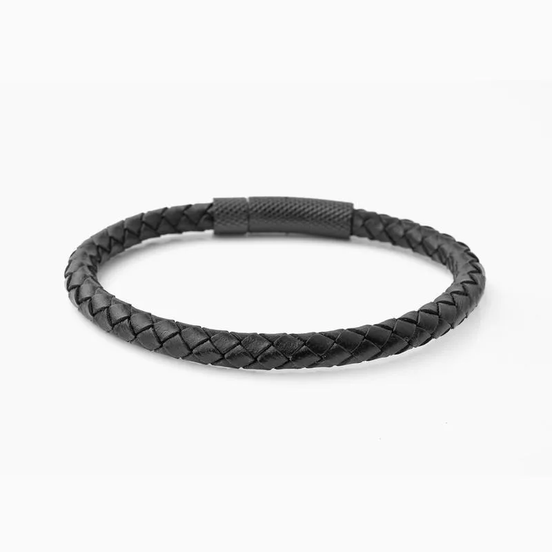 Riblor Fabio Leather Bracelet Textured Clasp Black And Black