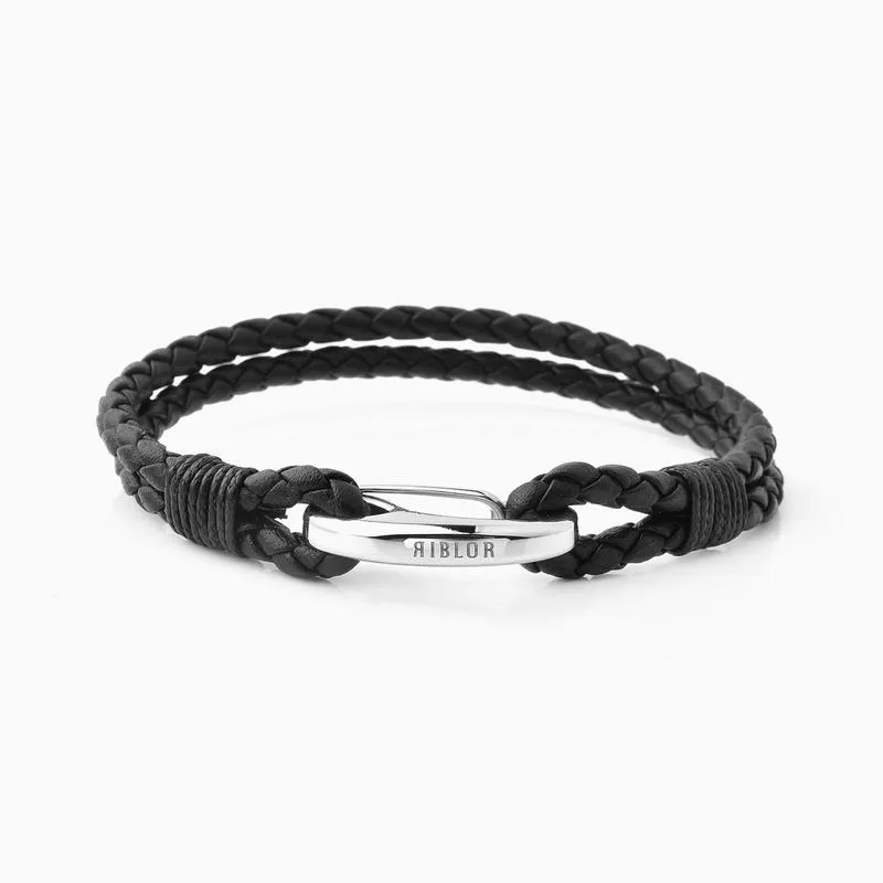Riblor Margo Leather Bracelet For Men Black And Silver