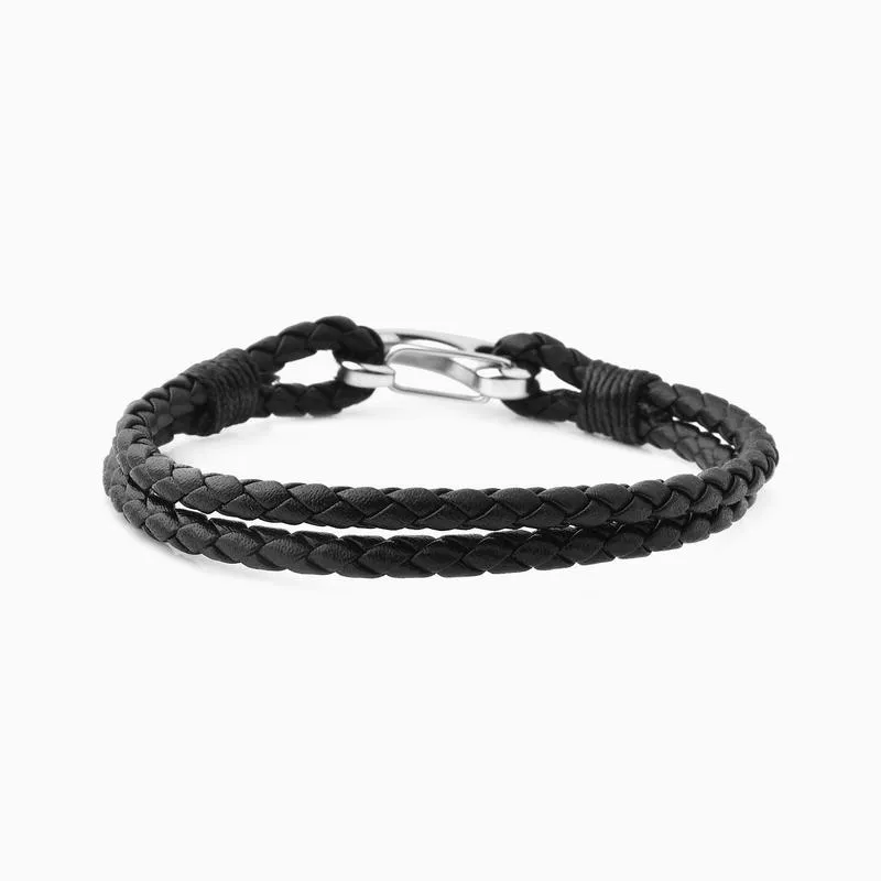 Riblor Margo Leather Bracelet For Men Black And Silver