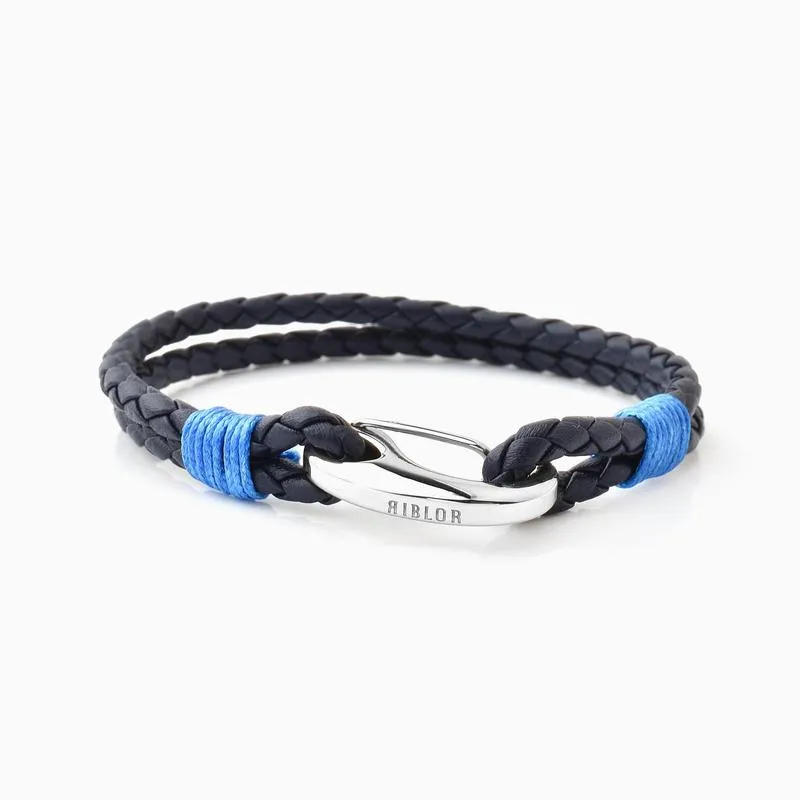 Riblor Margo Leather Bracelet For Men Navy Blue And Silver